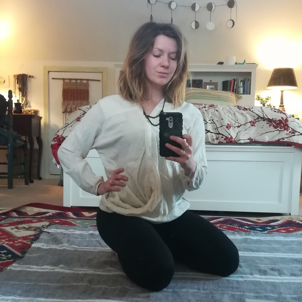 Black Crane cream linen blouse